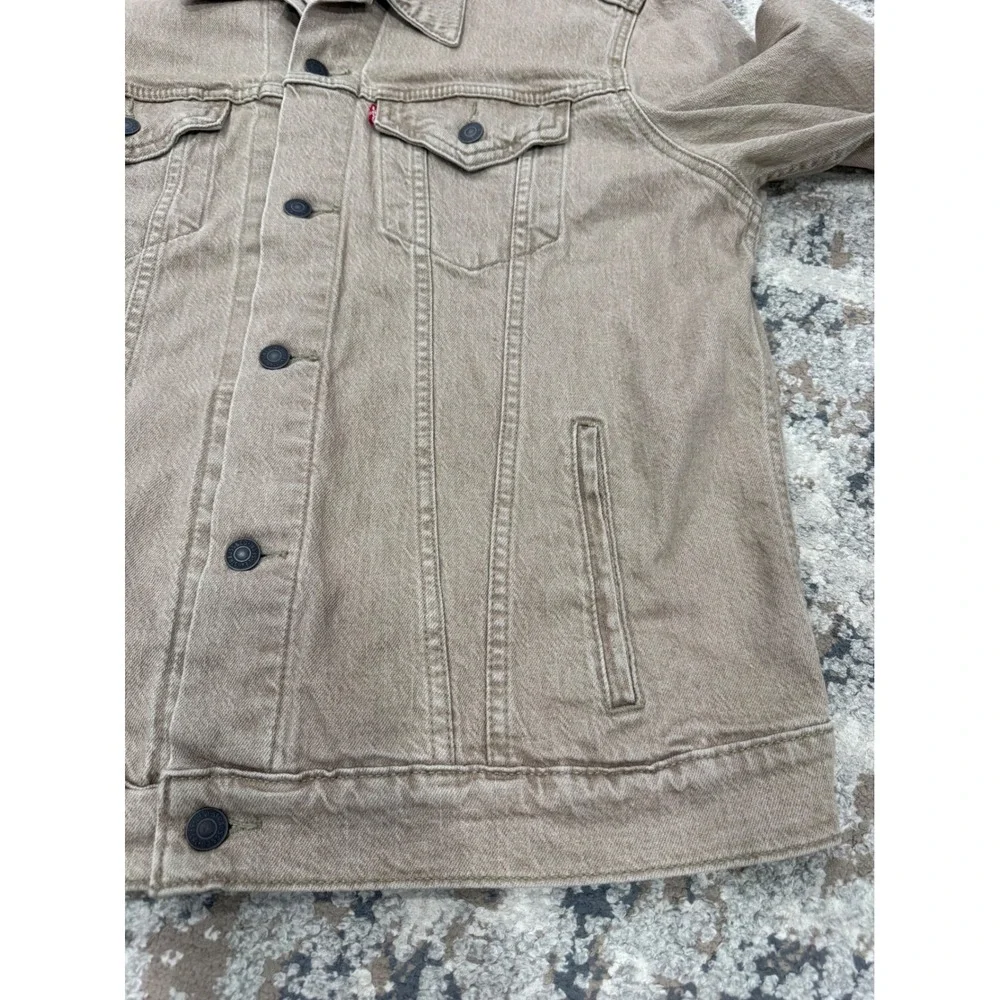 Levis Mens Tan Khaki Denim Trucker Jacket Large Button Front Classic